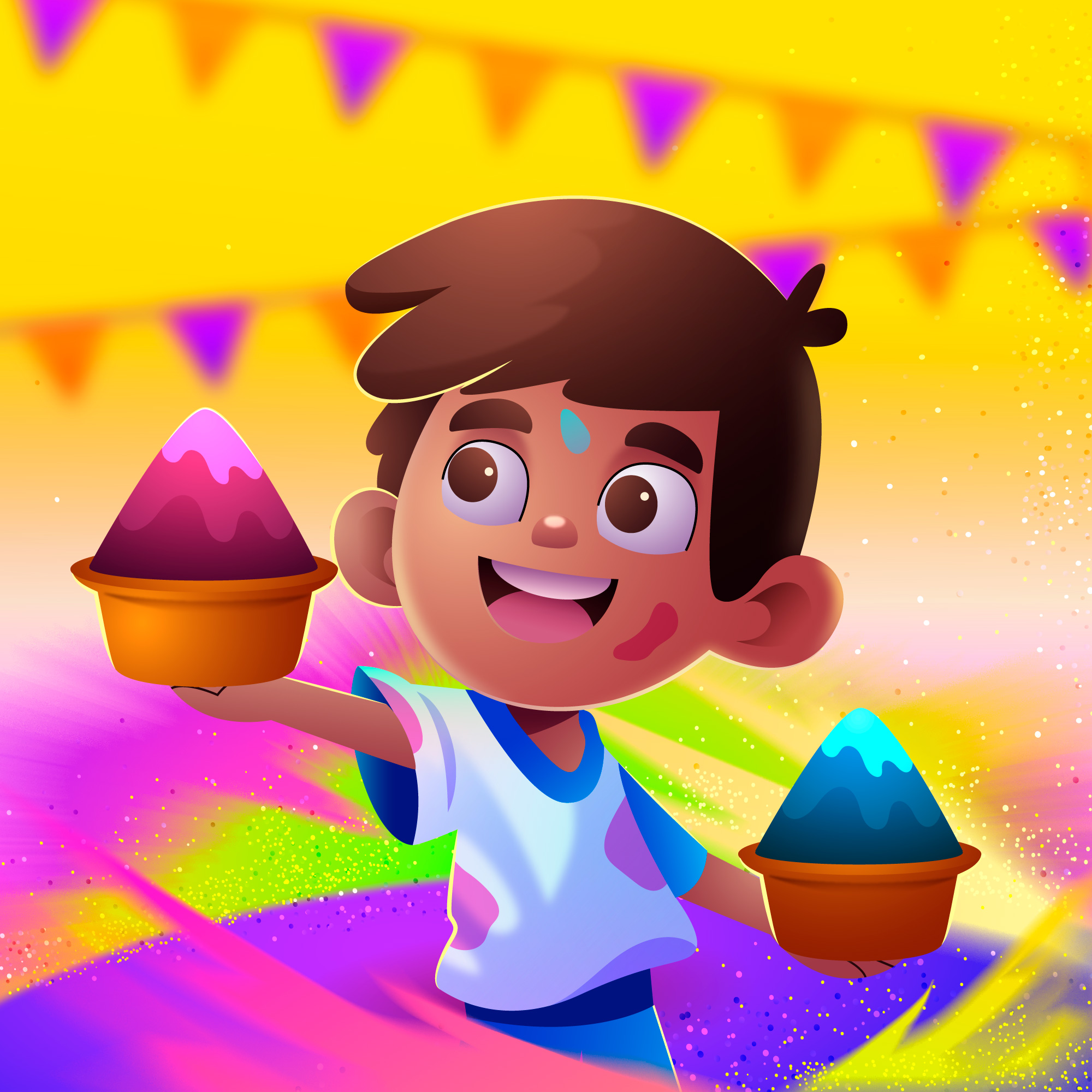 Holi Story Time with Samta Aunty - little boy holding gulaal.